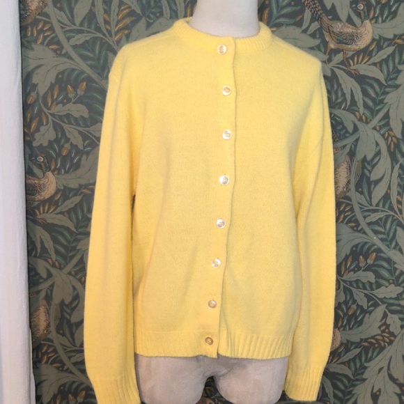 Sweaters - Primstyle Vintage 60s Cardigan Lemon Yellow Button Up Sweater-Retro MCM